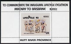 Cinderella - Hutt River Province 1992 Lifecycle Cyclethon (Cycle Marathon for Kidney Research) unmounted mint sheetlet containing $20 value, stamps on bicycles