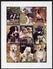 Kyrgyzstan 1998 Dogs imperf sheetlet containing complete set of 9 values, stamps on dogs