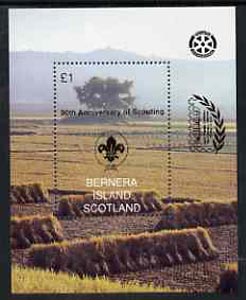 Bernera 1997 Trees perf souvenir sheet (Â£1 value) optd for Pacific 97 with Scout opt on stamp & Rotary opt in margin  (in black) from a limited printing unmounted mint, stamps on stamp exhibitions, stamps on trees    rotary    scouts