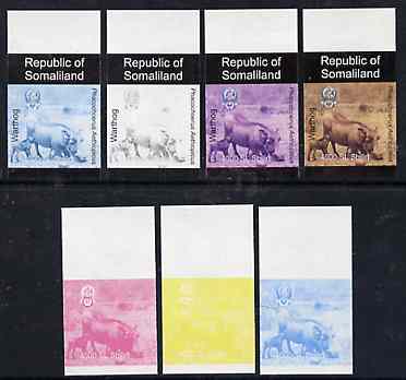 Somaliland 1997 Warthog 4,000 SL (from Animal def set) set of 7 imperf progressive proofs comprising the 4 individual colours plus 2, 3 and all 4-colour composites unmounted mint, stamps on , stamps on  stamps on animals      warthog    pigs    boars    swine