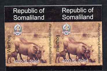 Somaliland 1997 Warthog 4,000 SL (from Animal def set) unmounted mint imperf pair, stamps on , stamps on  stamps on animals      warthog    pigs    swine