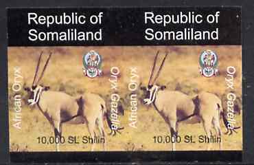 Somaliland 1997 Oryx 10,000 SL (from Animal def set) unmounted mint imperf pair, stamps on , stamps on  stamps on animals      oryx