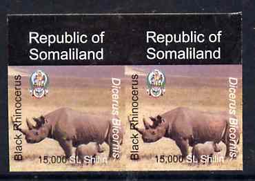 Somaliland 1997 Black Rhino 15,000 SL (from Animal def set) unmounted mint imperf pair, stamps on , stamps on  stamps on animals      rhino