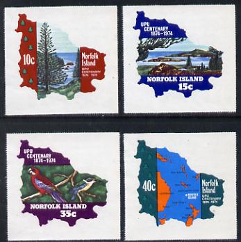 Norfolk Island 1974 UPU Centenary self-adhesive set of 4 in shape of Map unmounted mint, SG 158-61*, stamps on , stamps on  stamps on maps  postal  tourism  upu    self adhesive, stamps on  stamps on  upu , stamps on  stamps on shaped