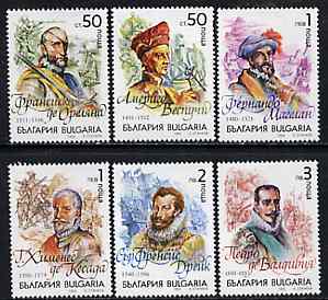 Bulgaria 1992 Explorers complete set of 6 unmounted mint, SG 3839-34, Mi 3974-79*, stamps on , stamps on  stamps on explorers     drake     magellan     ships