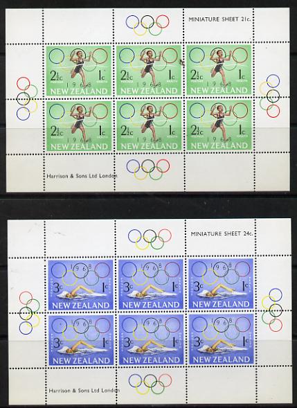 New Zealand 1968 Health - Olympics  set of 2 m/sheets unmounted mint (SG MS 889), stamps on sport    olympics