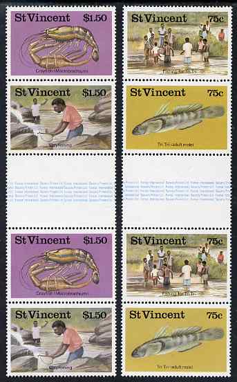 St Vincent 1986 Freshwater Fishing 2 x sets of 4 in se-tenant gutter pairs unmounted mint SG 1045-48, stamps on fish     marine-life