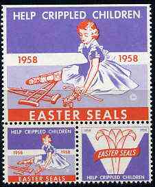 Cinderella - United States 1958 Crippled Children Easter Seals, fine unmounted mint set of 2 labels showing crippled girl with skates, stamps on , stamps on  stamps on disabled       cinderellas     skating     easter