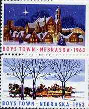 Cinderella - United States 1963 Boys Town, Nebraska fine unmounted mint set of 2 showing Horse-drawn sledge & Church, stamps on , stamps on  stamps on churches, stamps on cinderellas, stamps on horses