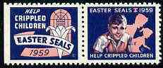 Cinderella - United States 1959 Crippled Children Easter Seals, fine mint set of 2 showing boy on crutches unmounted mint, stamps on , stamps on  stamps on disabled       cinderellas          easter