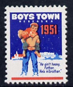 Cinderella - United States 1951 Boys Town, Nebraska fine unmounted mint labels showing Boy carrying another in snow inscribed 'He ain't heavy Father, he's m' brother'*, stamps on cinderellas       