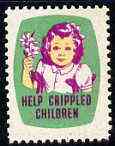 Cinderella - United States Help Crippled Children fine mint label showing Girl on crutches holding bunch of flowers unmounted mint, stamps on disabled       cinderellas