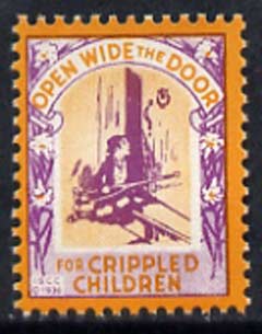 Cinderella - United States Crippled Children fine mint label showing crippled child at door inscribed 'Open Wide the Door' (text with shading) unmounted mint, stamps on disabled     cinderellas    