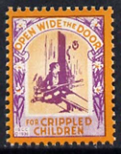 Cinderella - United States Crippled Children fine mint label showing crippled child at door inscribed Open Wide the Door (text with shading) unmounted mint, stamps on disabled     cinderellas