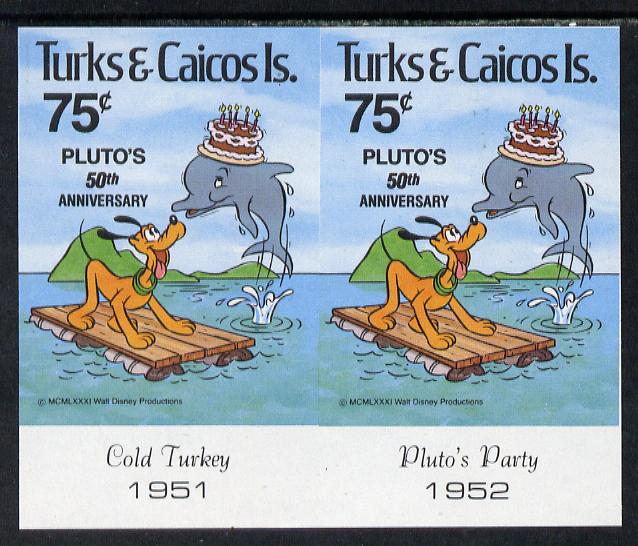 Turks & Caicos Islands 1981 50th Anniversary of Walt Disney's Pluto 75c unmounted mint imperf pair, stamps on literature   disney    cartoons