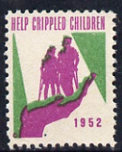 Cinderella - United States 1952 Crippled Children fine mint label showing hand holding crippled children unmounted mint*, stamps on disabled       cinderellas