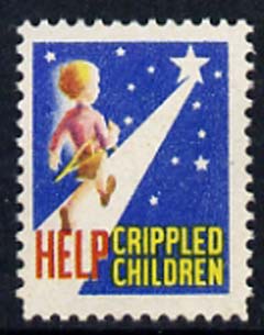 Cinderella - United States Crippled Children fine mint label showing Boy carrying his crutches walking towards the stars, stamps on disabled     cinderellas