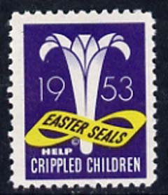 Cinderella - United States 1953 Crippled Children Easter Seal, fine mint label showing logo unmounted mint*, stamps on , stamps on  stamps on disabled       cinderellas     easter