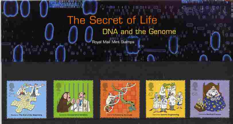 Great Britain 2003 Discovery of DNA - Secrets of Life perf set of 5 in official presentation pack SG 2343-47, stamps on doctors, stamps on science, stamps on apes