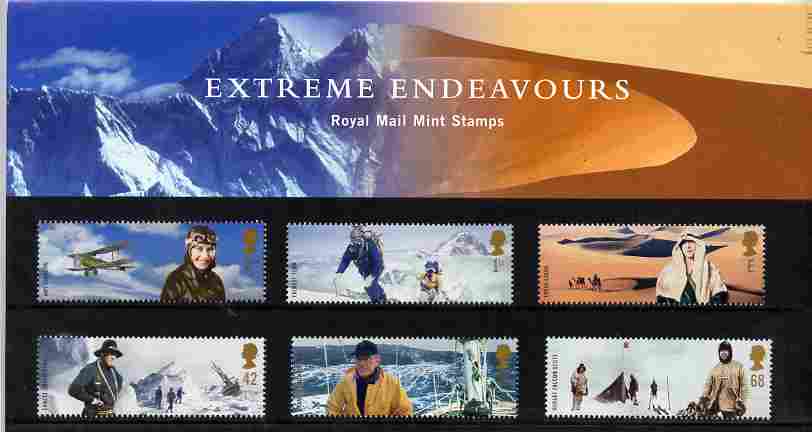 Great Britain 2003 Extreme Endeavours perf set of 6 in official presentation pack SG 2360-65, stamps on everest, stamps on mountains, stamps on polar, stamps on aviation, stamps on explorers, stamps on 