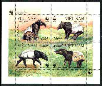 Vietnam 1995 WWF Malayan Tapir m/sheet containing set of 4, each overprinted SPECIMEN (only 200 produced) unmounted mint, stamps on , stamps on  stamps on wwf, stamps on tapir     , stamps on  stamps on  wwf , stamps on  stamps on 