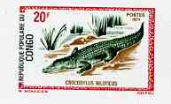 Congo 1971 Nile Crocodile 20f imperf deluxe sheet on sunken card in full issued colours, as SG 286, stamps on , stamps on  stamps on reptiles    animals    crocodile