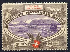 Switzerland 1896 Geneva Philatelic Exhibition perforated label showing River scene, on gummed paper, stamps on , stamps on  stamps on cinderella     stamp exhibitions, stamps on rivers