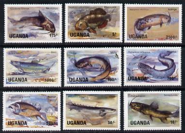 Uganda 1985 Fish set of 9 values only, unmounted mint SG 457-60, 462-63 & 465-67, stamps on , stamps on  stamps on fish     marine-life