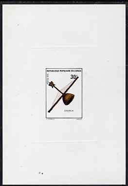 Congo 1977 Musical Instruments 30f (Esanga) imperf deluxe sheet on sunken card in full issued colours, as SG 473