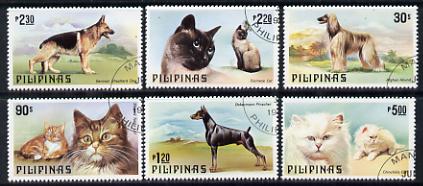 Philippines 1979 Cats & Dogs set of 6 cto used, SG 1539-44*, stamps on animals    cats    dogs, stamps on  gsd , stamps on afgha n    doberman