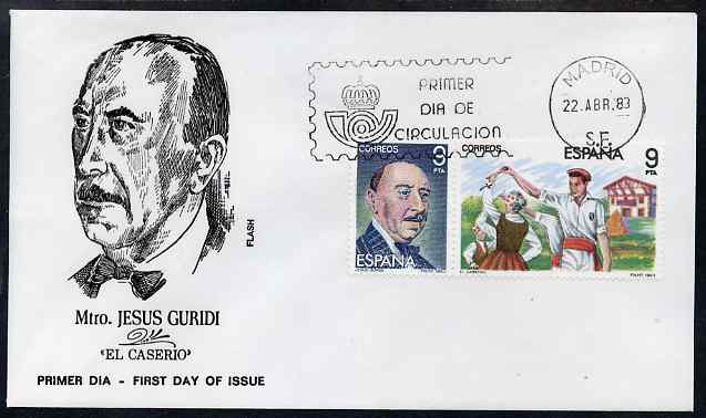Spain 1983 Masters of Operetta - Jesus Guridi se-tenant pair on illustrated cover with first day cancel, stamps on , stamps on  stamps on personalities, stamps on  stamps on music, stamps on  stamps on composers, stamps on  stamps on opera