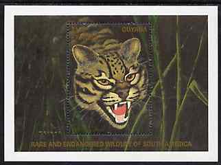 Guyana 1996? Endangered Wildlife of South America $150 m/sheet (Ocelot) , stamps on , stamps on  stamps on animals      ocelot     cats