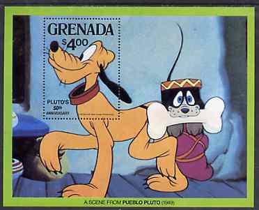 Grenada 1981 50th Anniversary of Walt Disneys Pluto unmounted mint m/sheet SG MS 1111, stamps on disney