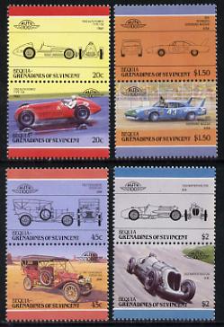 St Vincent - Bequia 1985 Cars #4 (Leaders of the World) set of 8 unmounted mint, stamps on , stamps on  stamps on cars    racing  cars     plymouth    chadwick     alfa    napier