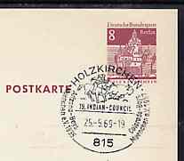 Postmark - West Berlin 1969 8pfg postal stationery card with special cancellation for Nineteenth Indian Council illustrated with Indian hunting bison, stamps on cultures    indians   americana    bison    bovine