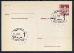 Postmark - West Berlin 1968 8pfg postal stationery card with special cancellation for German-American Popular Music Festival illustrated with Trumpet Player, stamps on , stamps on  stamps on americana      music    jazz, stamps on  stamps on musical instruments