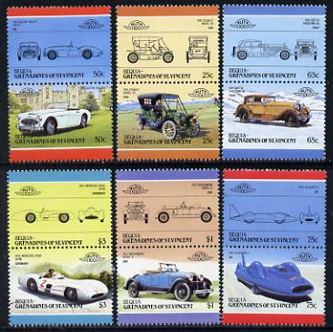 St Vincent - Bequia 1986 Cars #5 (Leaders of the World) set of 12 unmounted mint, stamps on , stamps on  stamps on cars    stanley    austin healey    duesenberg     bluebird    mercedes     isotta