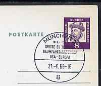 Postmark - West Berlin 1968 postcard bearing 8pfg stamp with special cancellation for USA-Europe Space Travel Conference, stamps on space       americana     