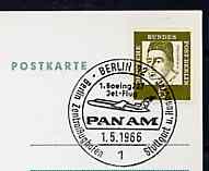 Postmark - West Berlin 1966 postcard bearing 5pfg stamp with special cancellation for the First Boeing 727 Pan-Am Flight between West Berlin and Stuttgart illustrated with 727 aircraft, stamps on , stamps on  stamps on aviation       americana      boeing, stamps on 727