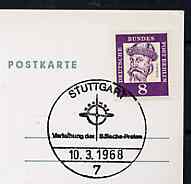 Postmark - West Berlin 1968 postcard bearing 8pfg stamp with special cancellation for the Presentation of the Wilhelm Blsche Prize by the Cosmos Society illustrated with the Cosmos symbol, stamps on space       