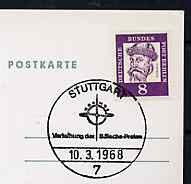 Postmark - West Berlin 1968 postcard bearing 8pfg stamp with special cancellation for the Presentation of the Wilhelm Bšlsche Prize by the Cosmos Society illustrated with the Cosmos symbol, stamps on , stamps on  stamps on space       