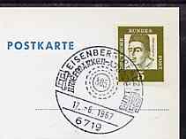 Postmark - West Germany 1967 postcard bearing 5pfg stamp with special cancellation for the Eistal Stamp Collector's Group illustrated with '805 Millwheel' handstamp, stamps on , stamps on  stamps on postal, stamps on  stamps on mills