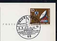 Postmark - West Germany 1966 postcard with special Heidelberg cancellation for the Ikarus Collectors Society Stamp Exhibition illustrated with Space Capsule, stamps on space, stamps on stamp exhibitions