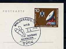 Postmark - West Germany 1966 postcard bearing 10pfg stamp with special cancellation for Special Congress for Atmospheric Ballistics illustrated with Rocket on Launch Pad, stamps on space    rockets