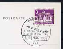 Postmark - West Berlin 1966 postcard bearing 3pfg stamp with special cancellation for Specialist Congress for Glider Development illustrated with Glider , stamps on , stamps on  stamps on aviation, stamps on  stamps on gliders