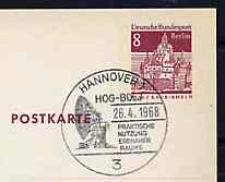 Postmark - West Berlin 1968 8pfg postal stationery card with special cancellation for Congress on Practical Use of Inner Space, Hanover, illustrated with Parabolic Mirror, stamps on space