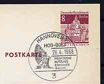 Postmark - West Berlin 1968 8pfg postal stationery card with special cancellation for Congress on Practical Use of Inner Space, Hanover, illustrated with Parabolic Mirror, stamps on , stamps on  stamps on space