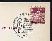 Postmark - West Berlin 1968 8pfg postal stationery card with special cancellation for 70th Birth Anniversary of K E Ziolkowski illustrated with Ziolkowskis Jet Engine, stamps on space      inventors