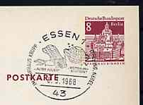Postmark - West Berlin 1968 8pfg postal stationery card with special cancellation for Space Travel on Stamps Exhibition, Essen illustrated with 'Old Eagle' (early airoplane) and Space Station, stamps on , stamps on  stamps on space      aviation, stamps on  stamps on stamp exhibitions