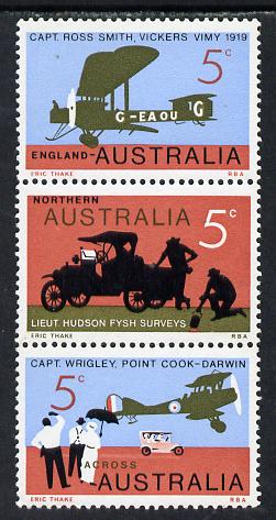 Australia 1969 Flight Anniversary se-tenant strip of 3 (ASC 372y) unmounted mint c A$16, stamps on , stamps on  stamps on aviation